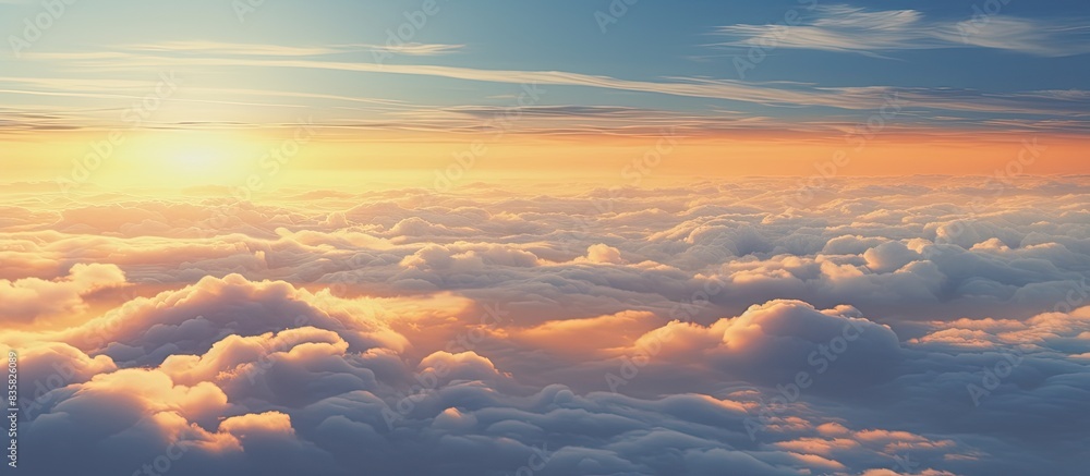 Sunset paints a stunning sky above a sea of clouds in a breathtaking scene with a beautiful copy space image. Sunset paints a stunning sky above a sea of clouds in a breathtaking scene with a beautiful copy space image.