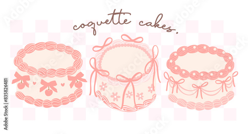 Coquette Cake Retro Groovy Pastel Design with Ribbon bow banner