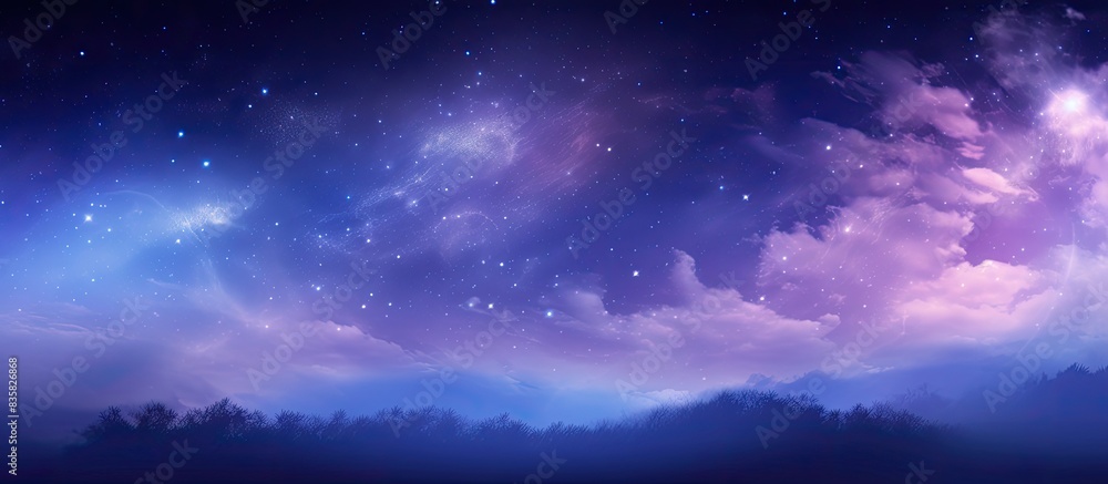 Fototapeta premium Capturing a celestial scene with a grainy, soft-focus backdrop, showcasing the Milky Way against a star-studded universe with a full Moon, perfect for adding copy space image.