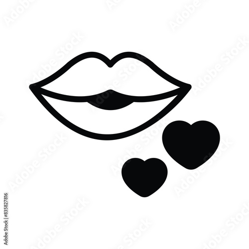 Beautiful glossy lips with love showing kiss icon, premium vector design
