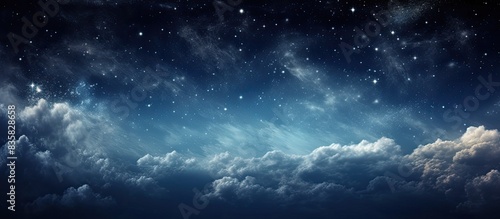 Starry sky at night in shades of blue with stars, perfect as a screensaver background image featuring astrology, horoscopes, and zodiac signs. Copy space image. Place for adding text and design
