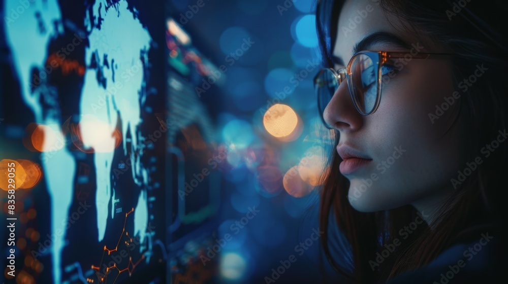 The woman with tech screens The woman with tech screens