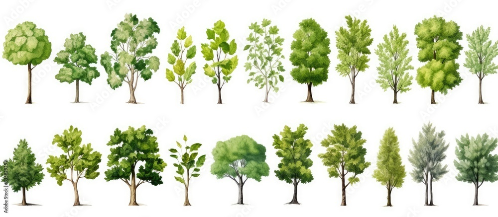 Obraz premium Collection of an isolated tree set on a white background perfect for copy space images.