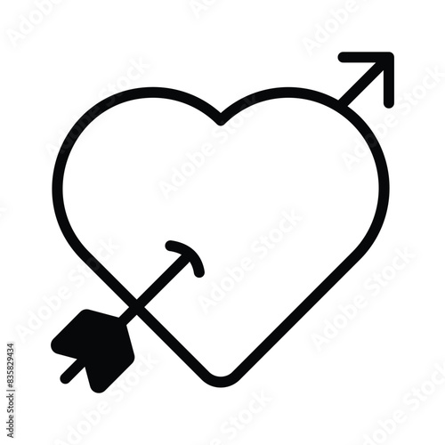 Arrow passing heart showing love cupid vector icon