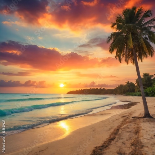 Sunset on beach,Summer holiday travel landscape photo