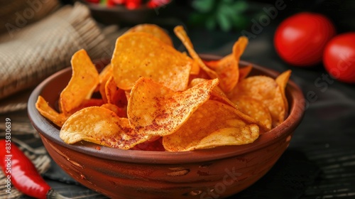 Chips made with hot spices served in a dish
