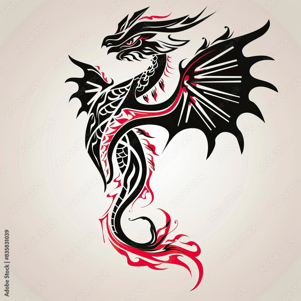 Black and red tribal dragon tattoo vector illustration Black and red tribal dragon tattoo vector illustration