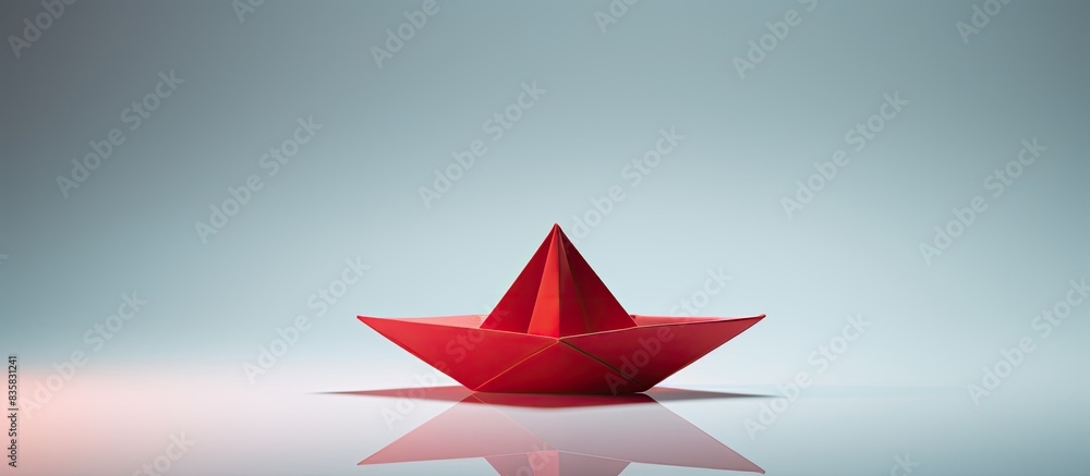 Innovative business concept depicted by a group of white paper ships sailing together with a single red ship veering off, set against a blue backdrop, ideal for copy space image. Innovative business concept depicted by a group of white paper ships sailing together with a single red ship veering off, set against a blue backdrop, ideal for copy space image.