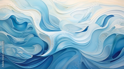 Abstract wave patterns with fluid  flowing shapes and a mix of blue hues  
