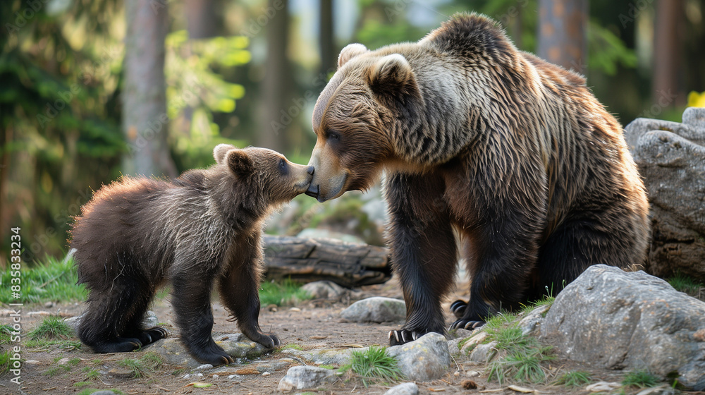 Brown Bear Mother and Cub Nuzzling Together Brown Bear Mother and Cub Nuzzling Together