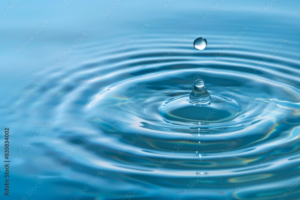 Water Drop Creating Ripples in Clear Blue Water Water Drop Creating Ripples in Clear Blue Water