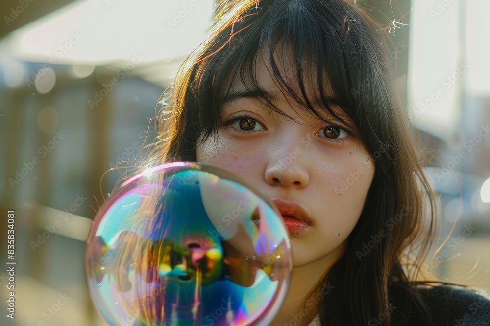 シャボン玉と日本人女性の幻想的な写真(ポートレート・モデル) シャボン玉と日本人女性の幻想的な写真(ポートレート・モデル)