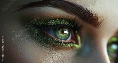 Close up of persons eye with green eyeliner