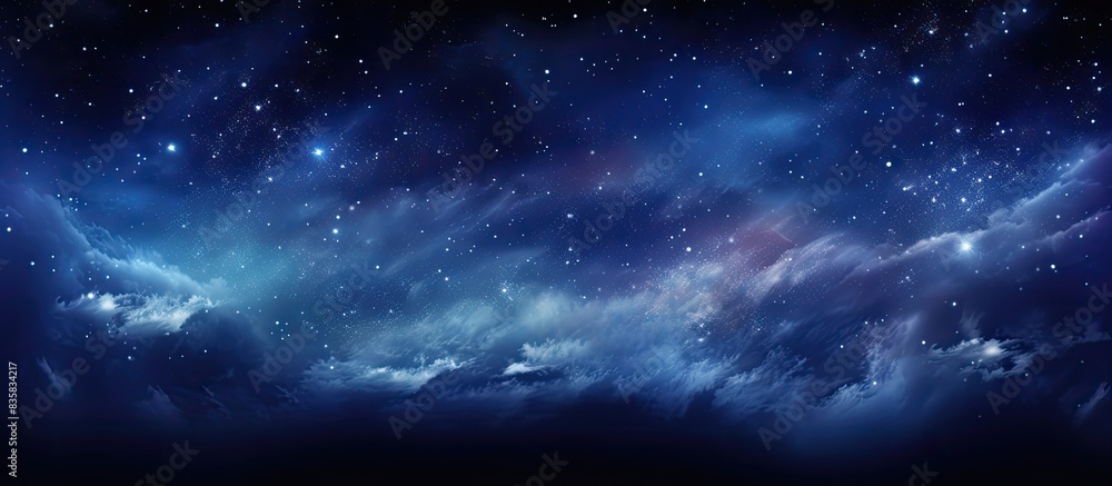 Fototapeta premium Stars and star clusters sparkle gracefully under the captivating Milky Way Galaxy, creating a mesmerizing scene with copy space image.