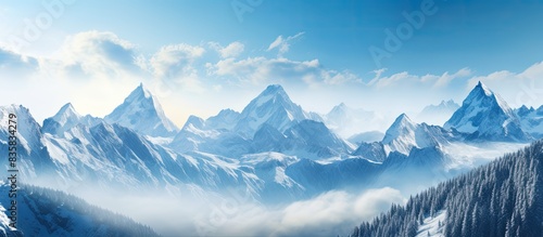 Wallpaper Mural Mixed media artwork featuring an Alpine landscape with copy space image. Torontodigital.ca