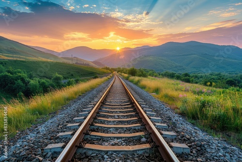 Train track with sunset