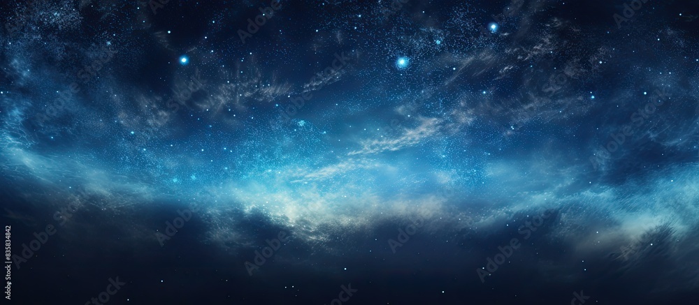 Fototapeta premium A stunning comet with a long tail shines brightly in the celestial night sky, set against a captivating background with copy space image for astronomical photography.