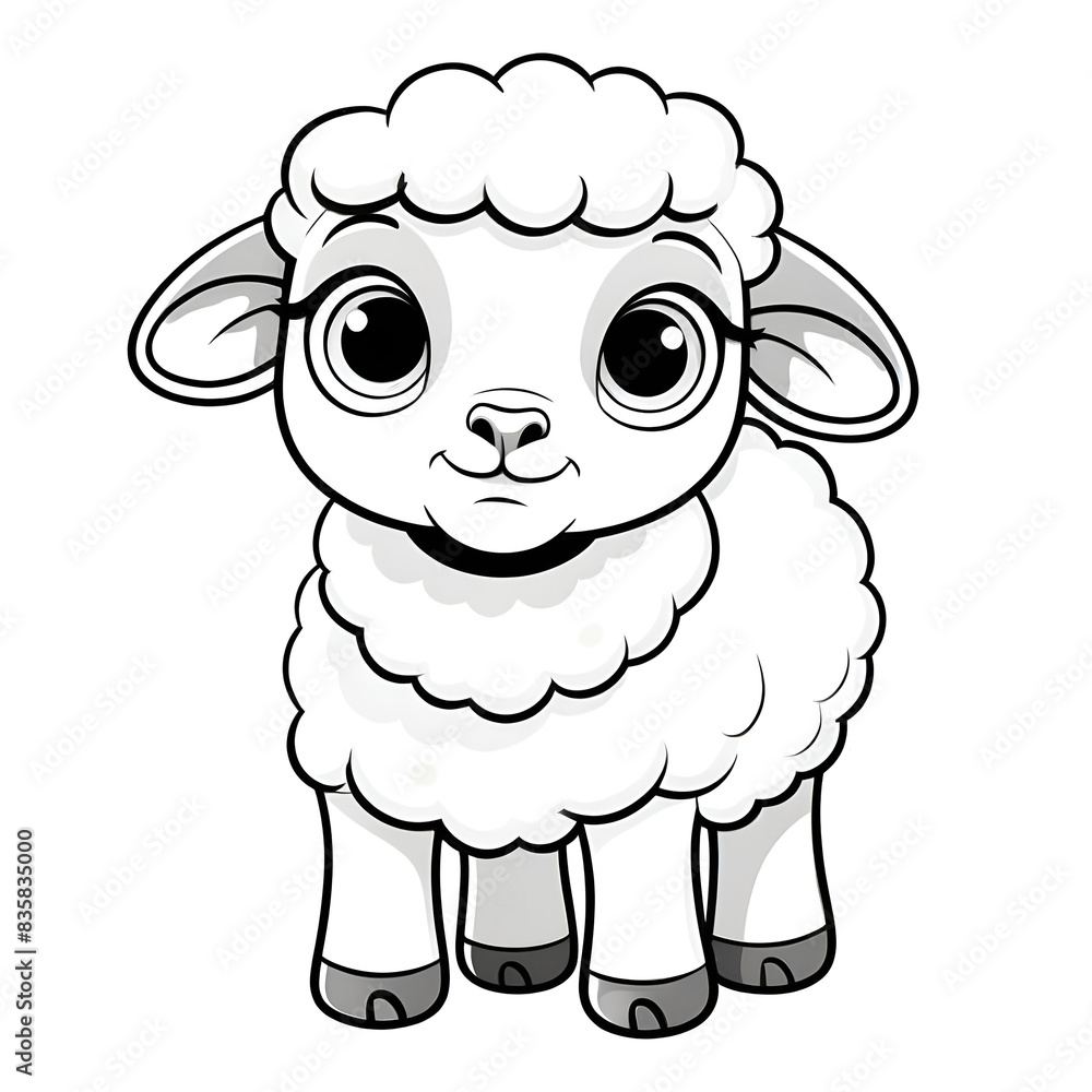 A sheep in cartoon style. Cute little sheep isolated on white background. Watercolor drawing, hand-drawn lamb, coloring book, illustration. A sheep in cartoon style. Cute little sheep isolated on white background. Watercolor drawing, hand-drawn lamb, coloring book, illustration.