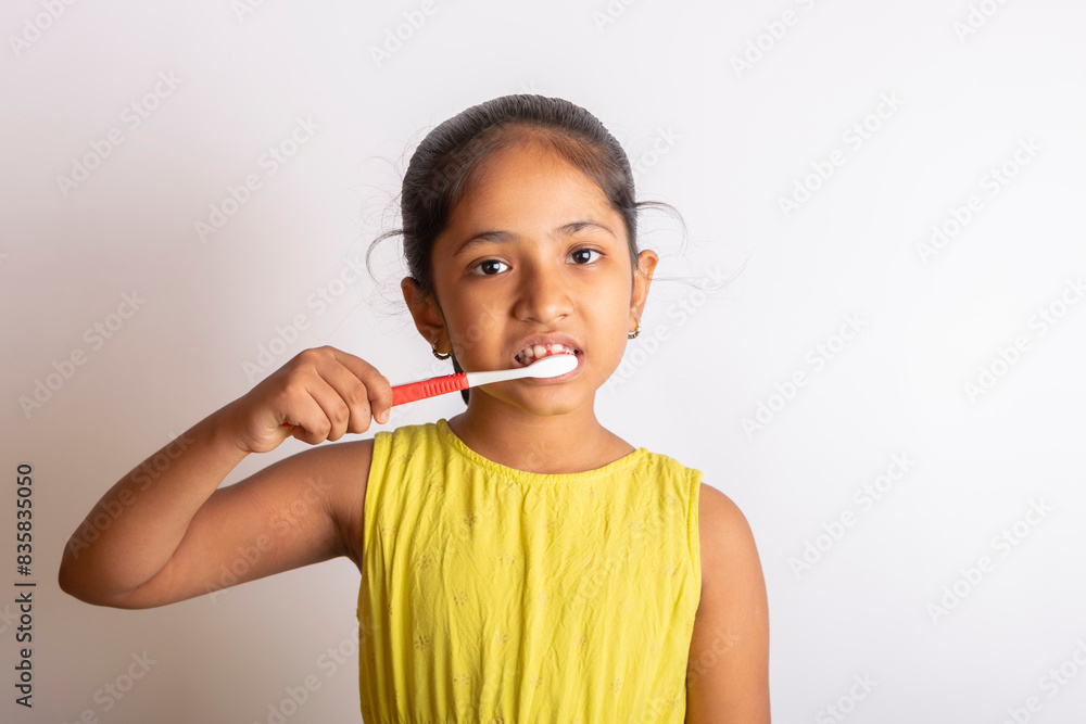 Happy little girl brushing teeth. Dental hygiene. Oral health or hygiene. Happy little girl brushing teeth. Dental hygiene. Oral health or hygiene.