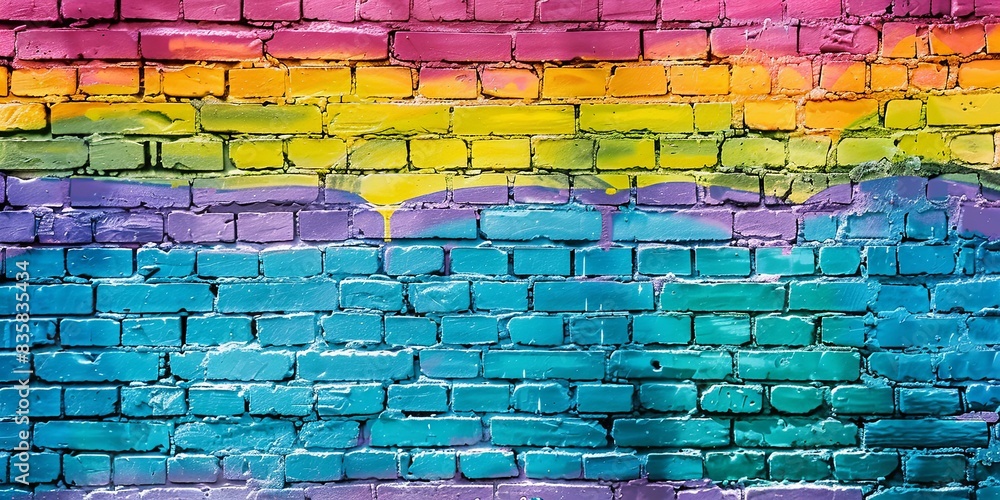 Fototapeta premium Rainbow Colors on Textured Brick Wall