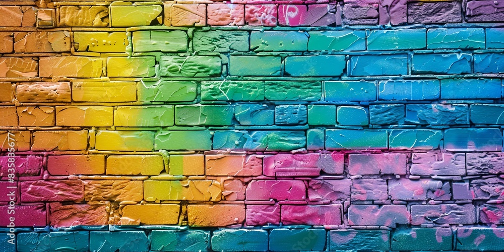 Rainbow Colors on Textured Brick Wall Rainbow Colors on Textured Brick Wall