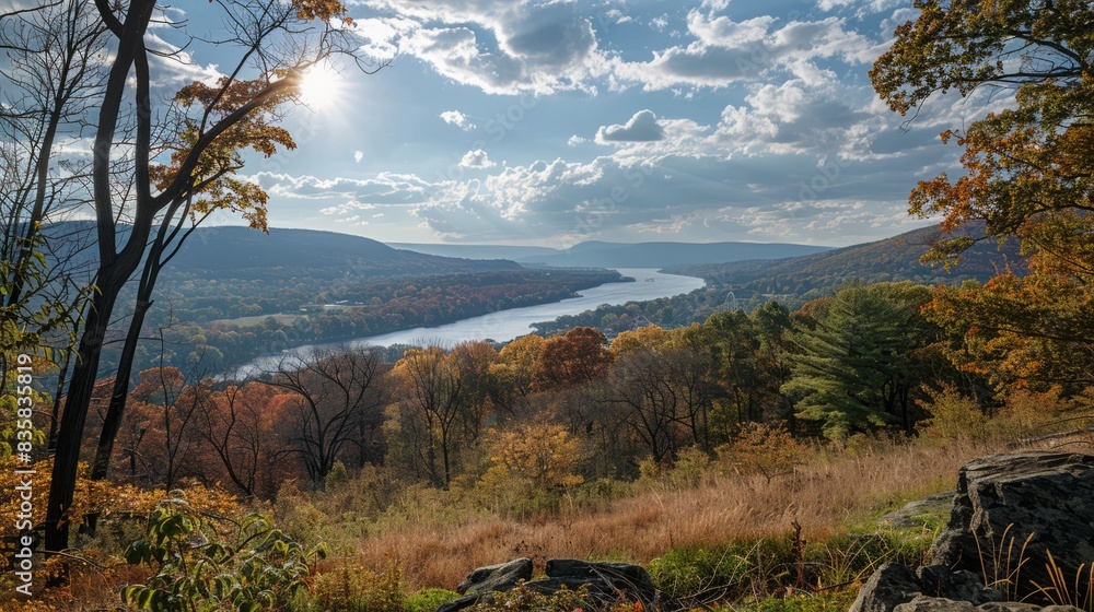scenic view of the hudson river and valley from hyde park, new york on a clear day scenic view of the hudson river and valley from hyde park, new york on a clear day