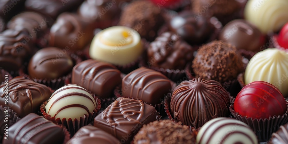 Assorted chocolate candies on grey background Assorted chocolate candies on grey background