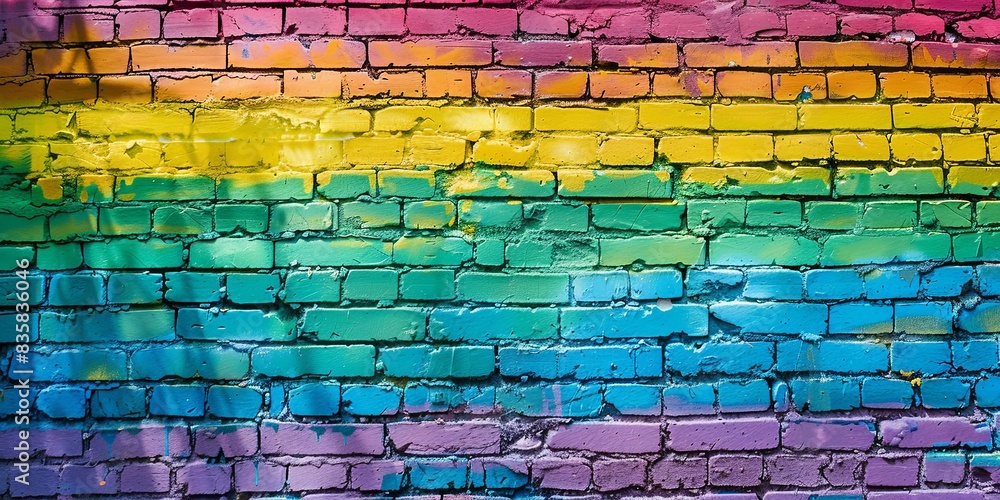 Rainbow Colors on Textured Brick Wall Rainbow Colors on Textured Brick Wall
