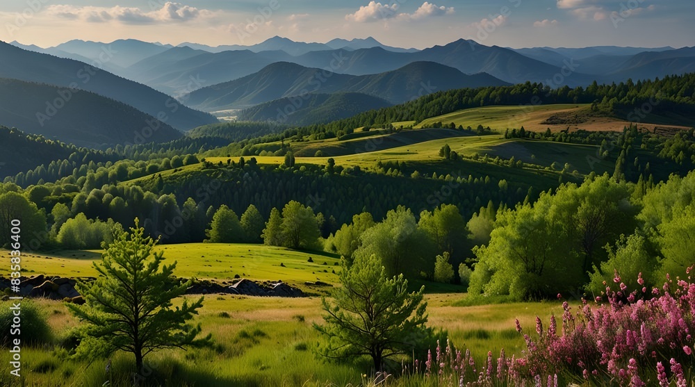 Naklejka premium Natural mountain views spring landscape.generative.ai