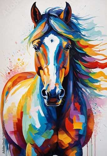 Colorful abstract horse animal portrait painting, nature theme concept texture design photo