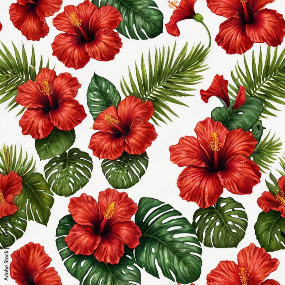 Set of tropical red hibiscus flowers isolated on transparent background ...