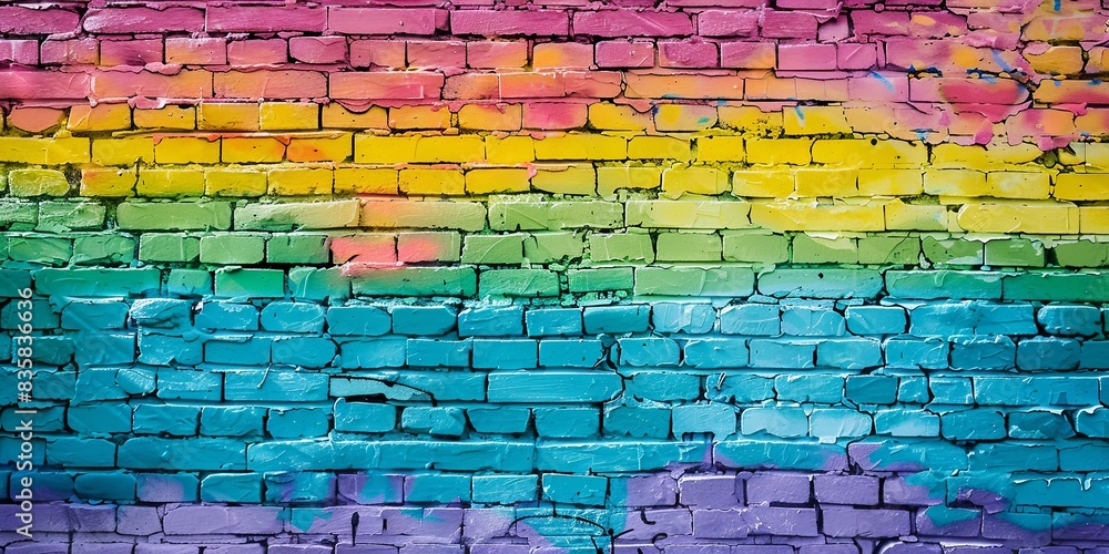 Rainbow Colors on Textured Brick Wall Rainbow Colors on Textured Brick Wall