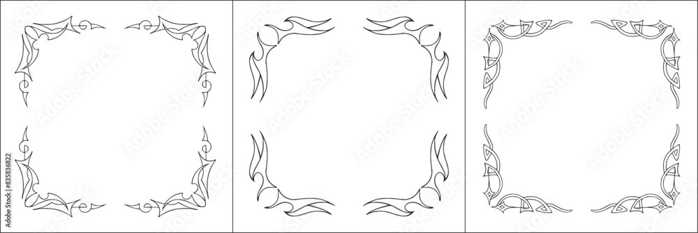 Set of three frames. Elegant black and white frame with Scandinavian ornament, decorative border, corners, isolated vector illustration.
Set of three frames. Elegant black and white frame with Scandinavian ornament, decorative border, corners, isolated vector illustration.