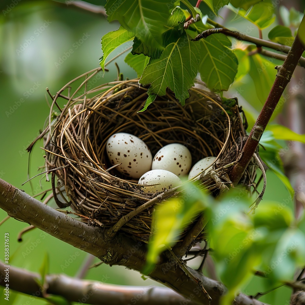 Bird's nest with eggs in a tree, sperrling Bird's nest with eggs in a tree, sperrling