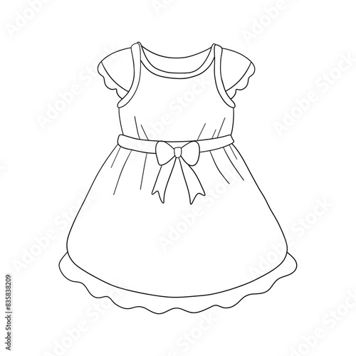 Little girls dress with fluffy skirt outline for coloring on a white background