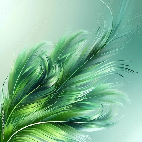 Green feather background. Abstract dynamic composition. Vector feather illustration photo