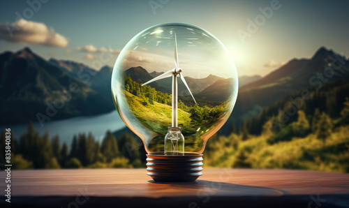 Windmill in a light bulb on a natural background. © Andreas