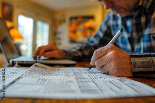 A close-up view of a financial advisor helping a client with debt management. The advisor uses a detailed financial report to explain various strategies while the client listens carefully. The desk photo