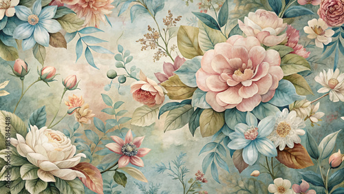 Wallpaper Mural Beautiful retro feel flower watercolor background Torontodigital.ca