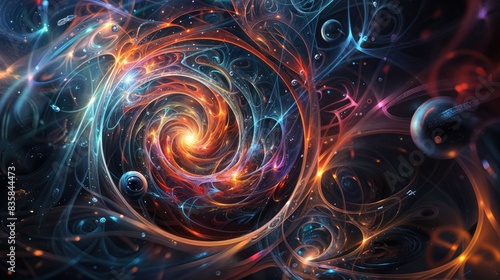 A swirling galaxy with bright colors and smoke-like textures