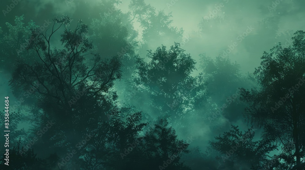 Obraz premium A forest enveloped in enigmatic mist