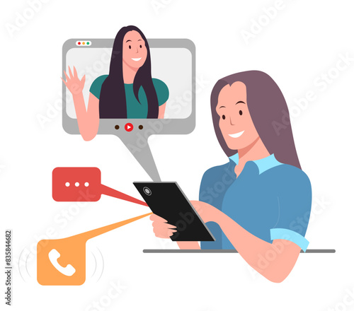 Woman video calling, Business video call, Online call, live zoom call.