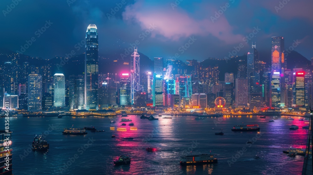Fototapeta premium Firework festival in Hong Kong at night