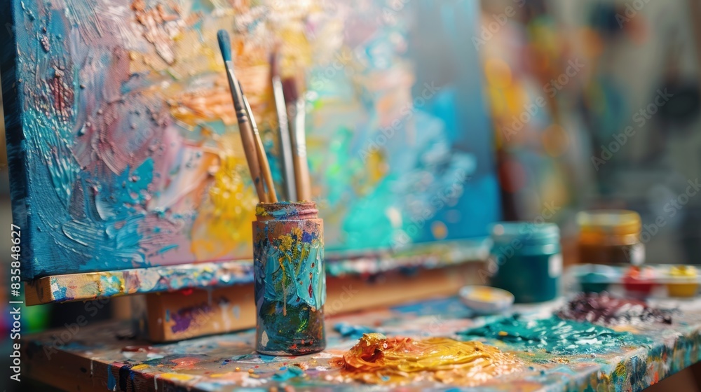 Painting on Canvas in Studio Painting on Canvas in Studio