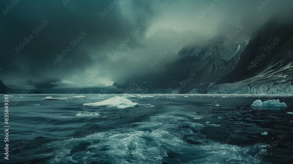 Naklejka premium A dark and stormy scene of the Arctic Ocean