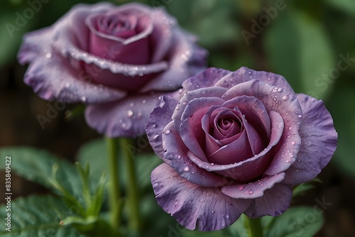 Purple rose close up, purple rose with water drops