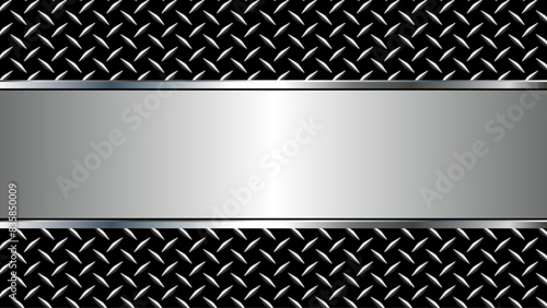 Metallic silver black background, 3d greyl with diamond plate texture