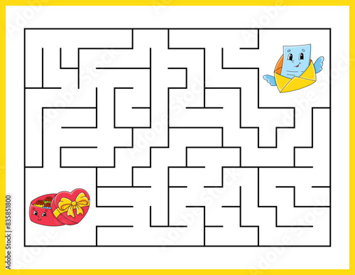 Rectangle maze. Game for kids. Funny labyrinth. Education developing worksheet. Activity page. Puzzle for children. cartoon style. Riddle for preschool. Logical conundrum. Vector illustration.
