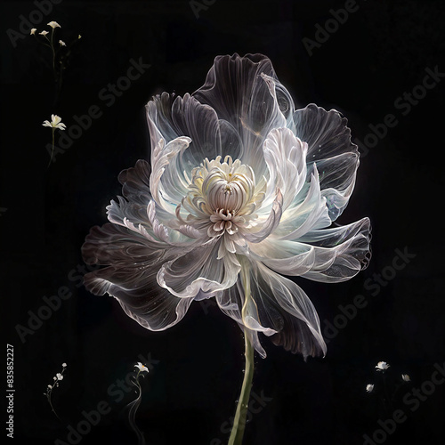 Ethereal Bloom: Tulle Petal Dreams in the Starlit Void
