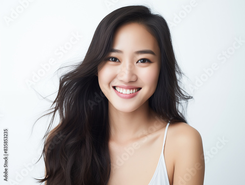 Elegant Asian Woman with a Joyful Smile on white background © wuttichai1983